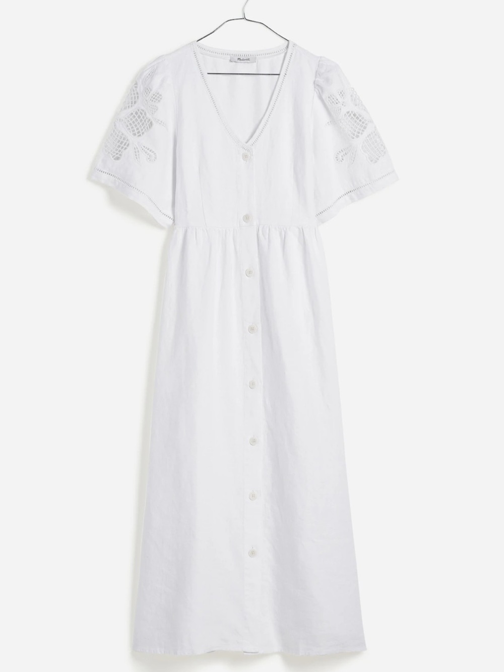 Madewell Cassie Embroidered Linen Button Front Midi Dress NWT Medium